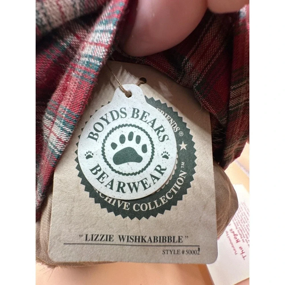 Boyds Bears Lizzie Wishkabibble Plush Bear 50002 Plaid Dress Corduroy Hat 2000